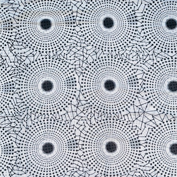 African Print, Chiffon Fabric- Black, White "Bullseye", ~ 2 Yards - Picture 2 of 4